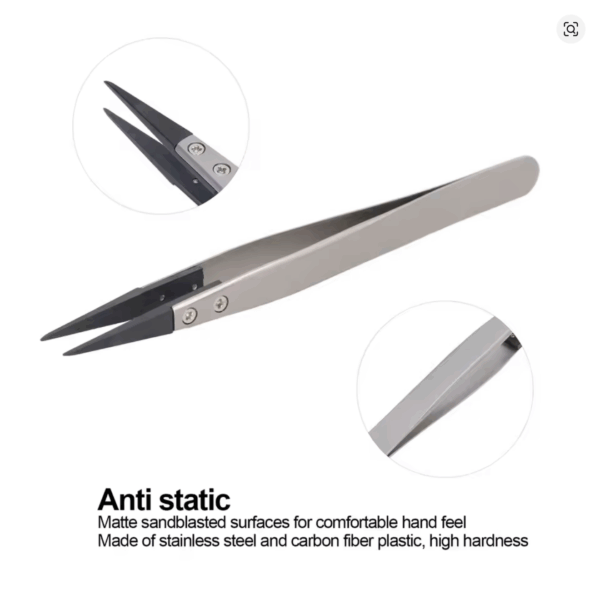 Anti-Static Precision Tweezers – Pointed Tip Stainless Steel for Microelectronics & Repair - Image 2