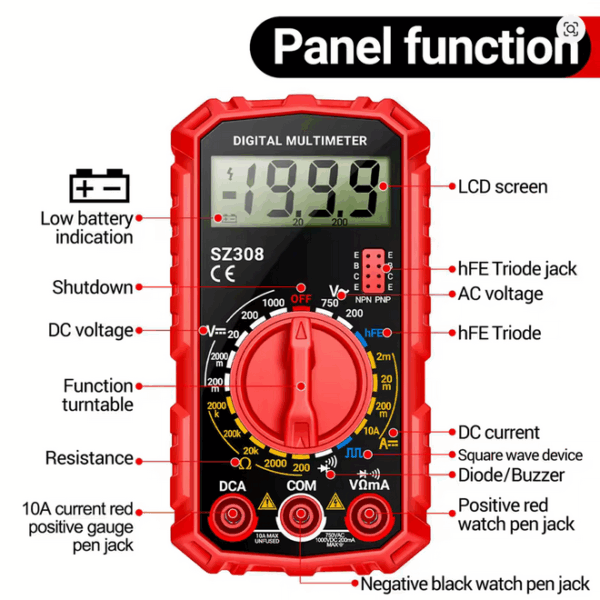 ANENG SZ308 Digital Multimeter AC/DC Voltage Tester Ammeter Ohmmeter 1999 Ct